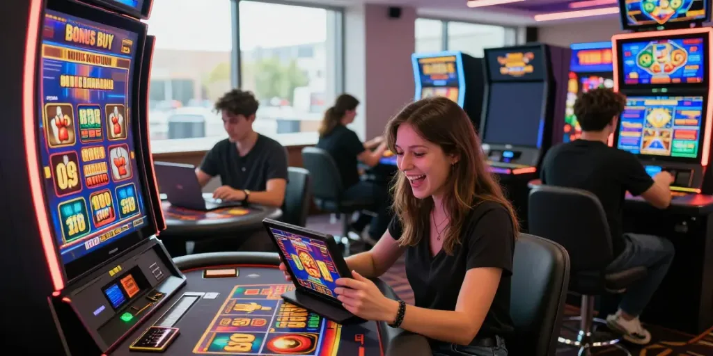 Excited players engaging with credit card casino sites in vibrant online games.