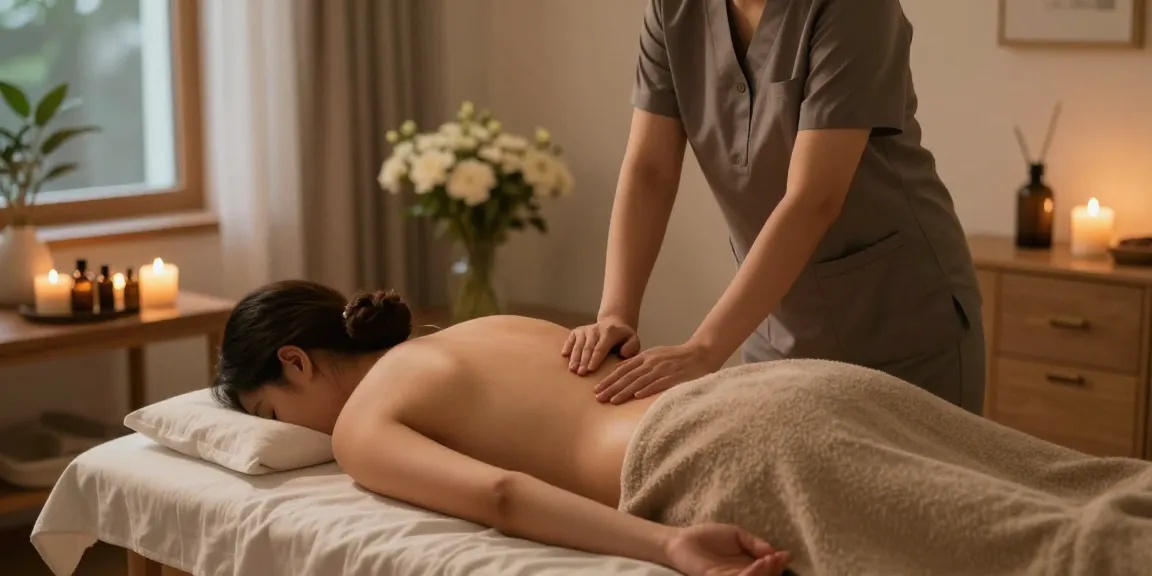 Experience 마포출장마사지 in a tranquil home setting, professional therapist and soothing atmosphere.