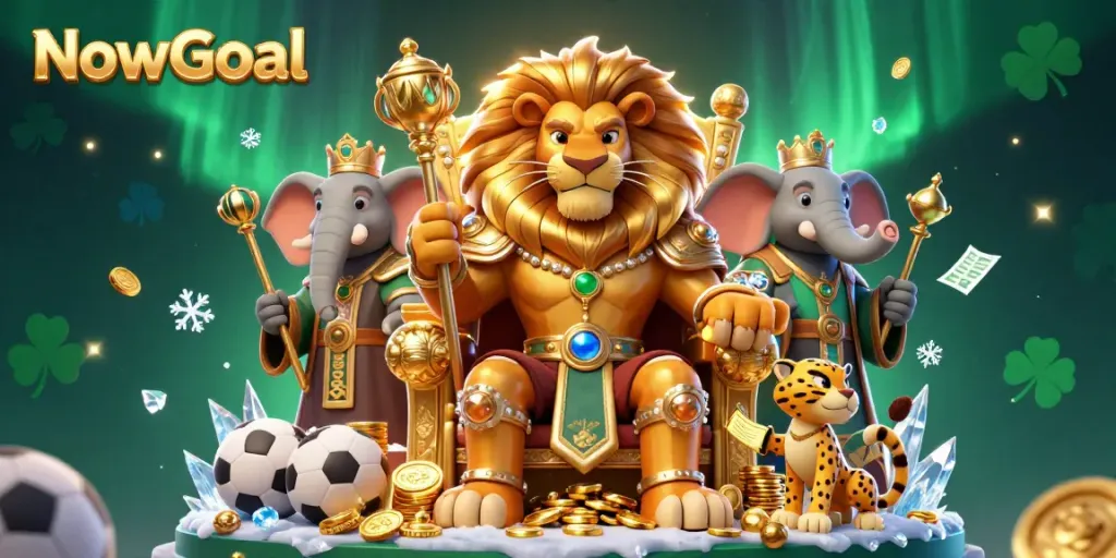 Engage with live sports betting at NowGoal featuring a lion king, elephant advisor, and cheetah messenger.