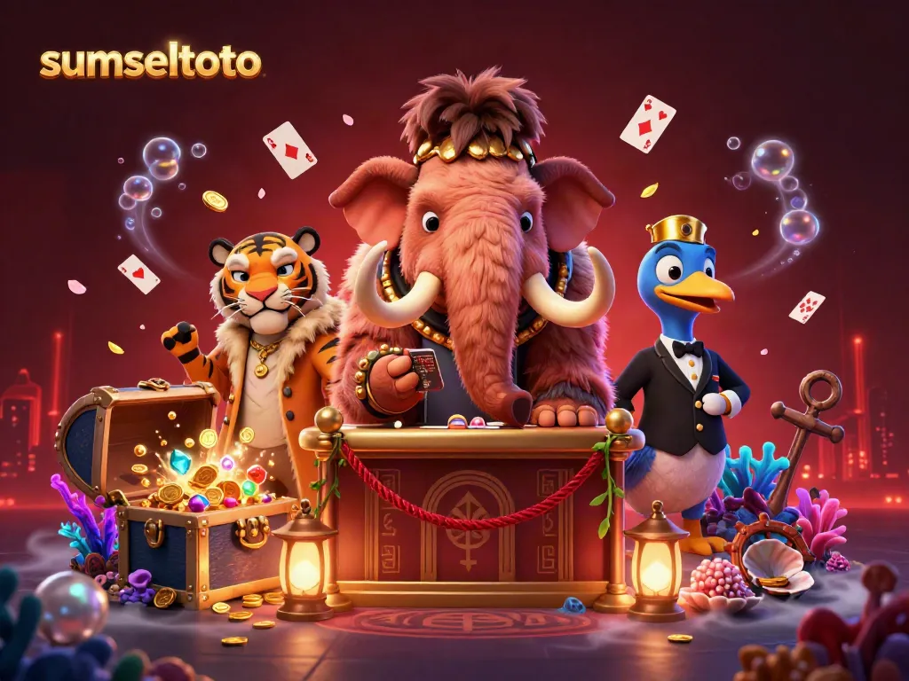 Engage with sumseltoto through this vibrant 3D casino scene featuring unique characters.