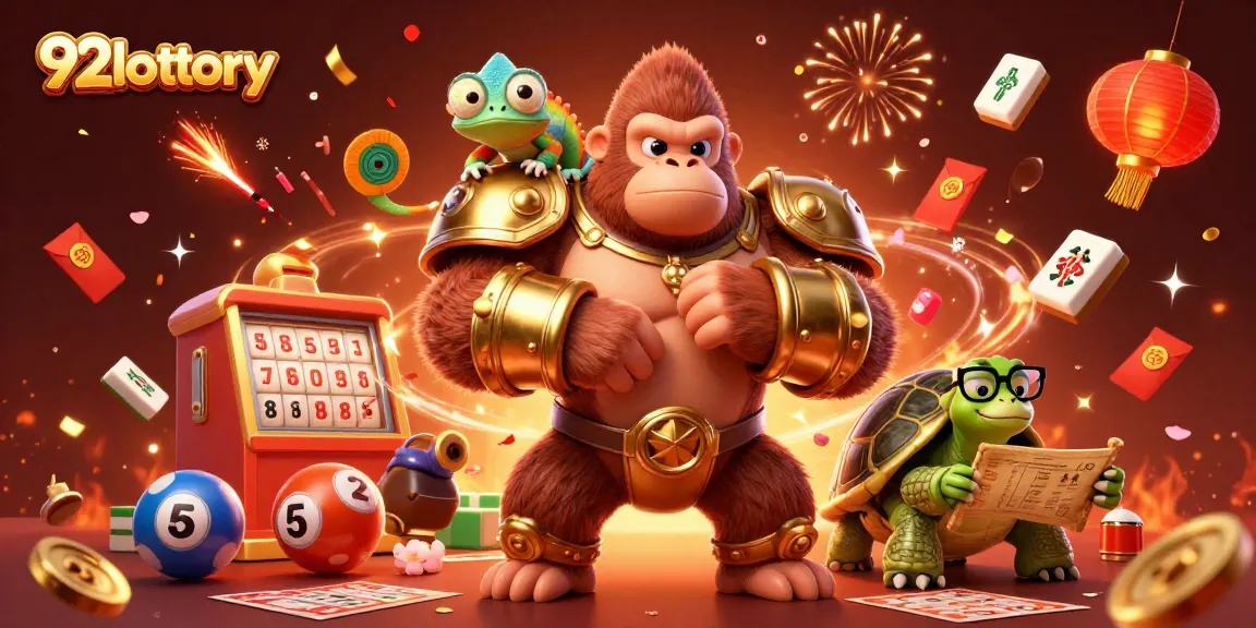 Experience thrilling lottery excitement with 92lottery, featuring vibrant characters and celebratory game elements.