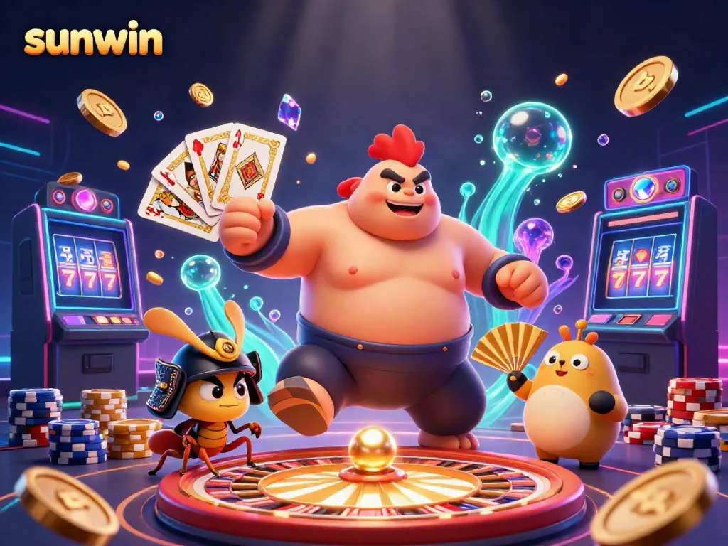 Experience the excitement of sunwin with vibrant casino gameplay and animated characters in action.