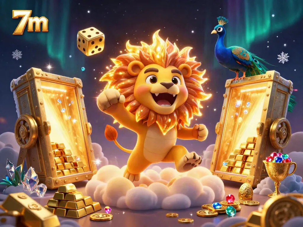 Experience thrilling sports betting with 7m featuring a roaring lion, golden dice, and sparkling treasures.