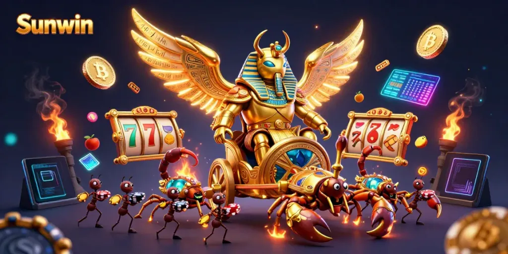 Experience thrilling casino action with Sunwin's vibrant 3D illustration showcasing exciting games.