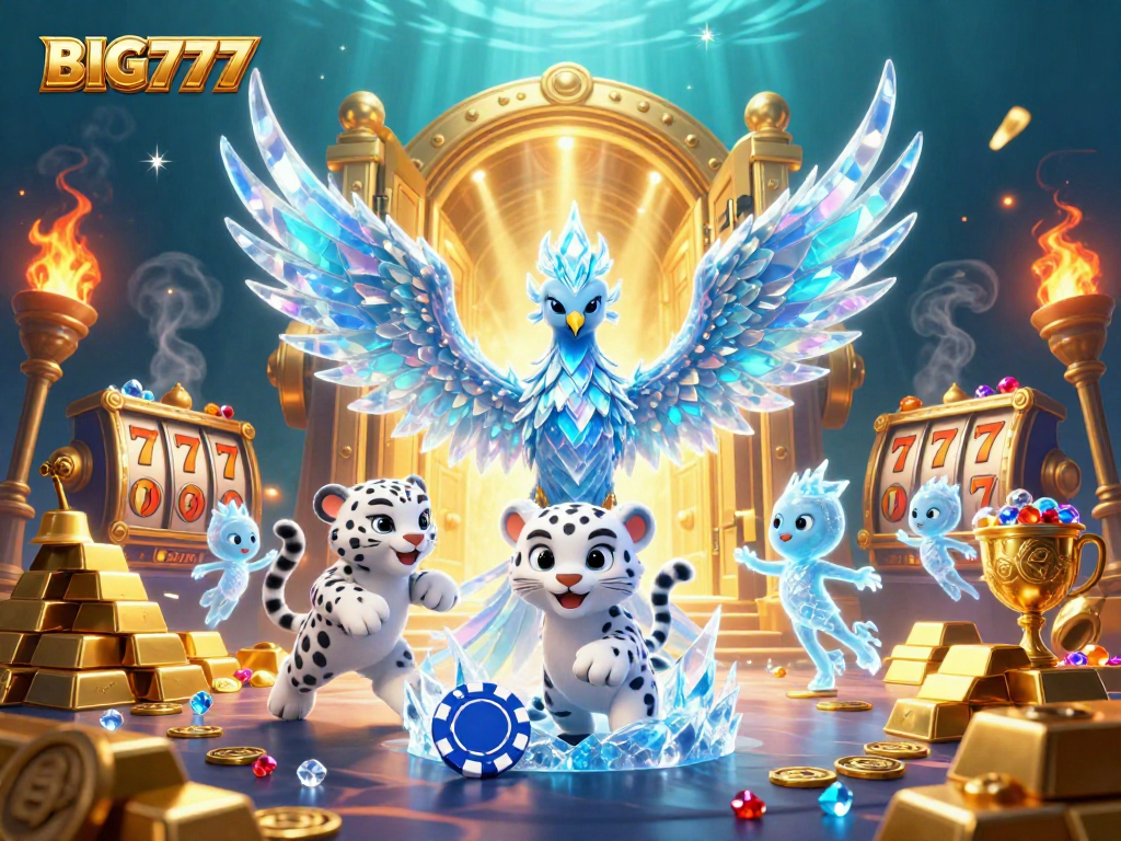 Experience BIG777's magic with a stunning 3D illustration of vibrant casino elements and characters.
