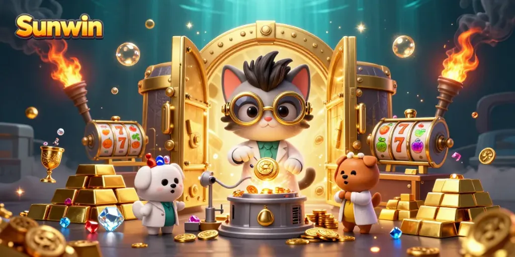 Join the fun at Sunwin with a playful scene showing excitement and riches!