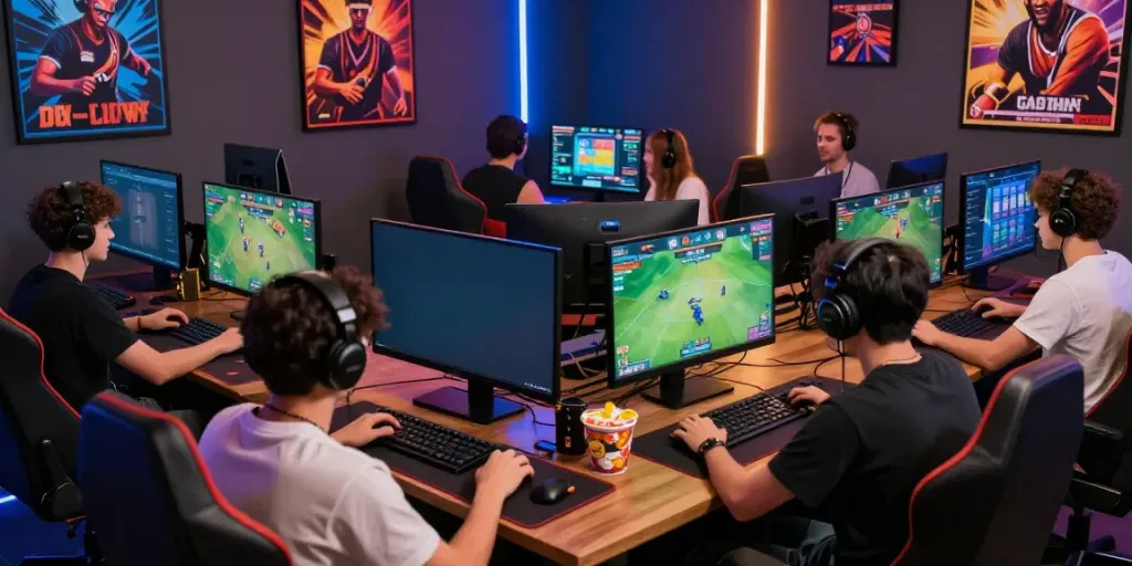 Engaging DA88 online gaming scene with players enjoying digital entertainment and sports betting.