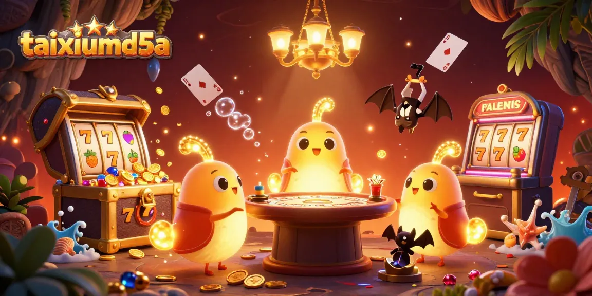 TaiXiuMD5a showcases an immersive casino scene with creative glowworm characters and engaging slot elements.