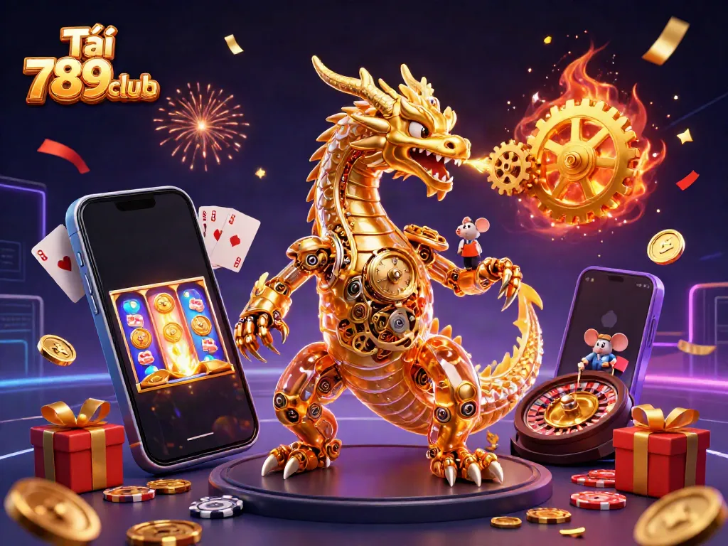 Experience thrilling gaming with the Tải 789club golden dragon releasing gears and coins!