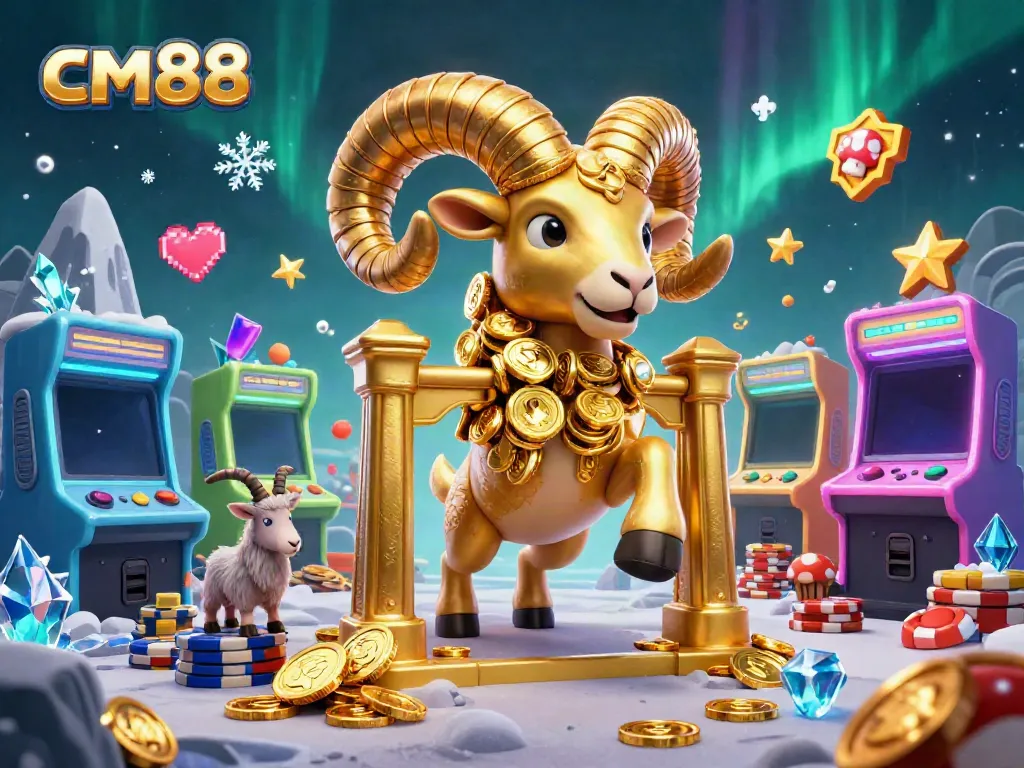 Engage with exciting cm88 gaming moments featuring a golden ram charging through a vibrant casino.