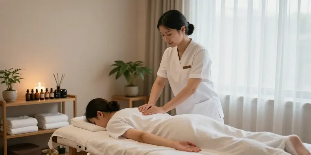 Relaxing 의정부출장안마 therapy session in a tranquil massage room with calming elements.