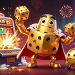 Join the excitement of OKTK with our 3D casino illustration featuring golden dice and lively game elements.