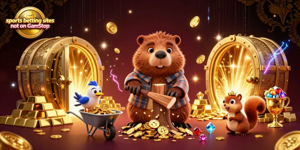 Experience the excitement at sports betting sites not on GamStop with this dynamic casino illustration.