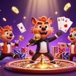 Experience thrilling keo nha cai action as cartoon hyenas run a dynamic sportsbook with vibrant scene elements.