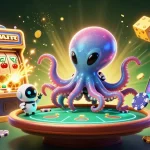 Experience thrilling gameplay at cm88vn with a vibrant scene of an alien octopus at a poker table surrounded by casino elements.